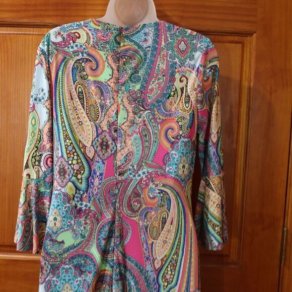 Tommy Hilfiger Y2K Floral Paisley Mini Dress 6 - Bell Sleeve A-Line Vintage - Picture 11 of 13